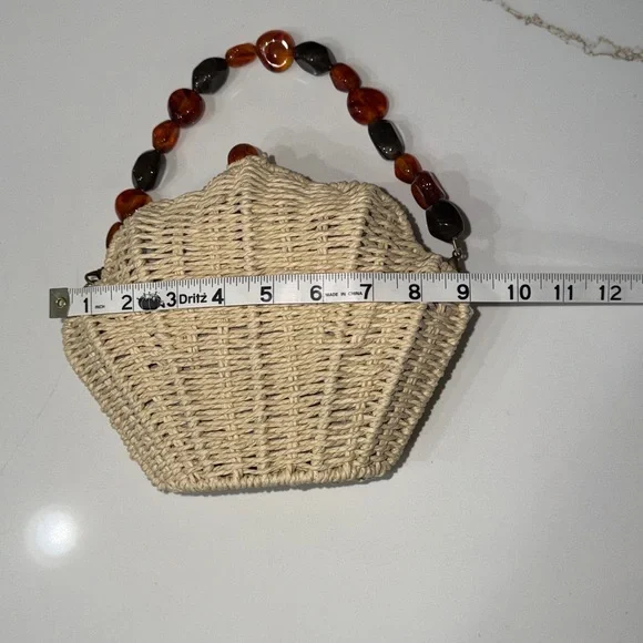 Sun N Sand Woven Shell-Shaped Handbag with Beaded Handle - Picture 7 of 9